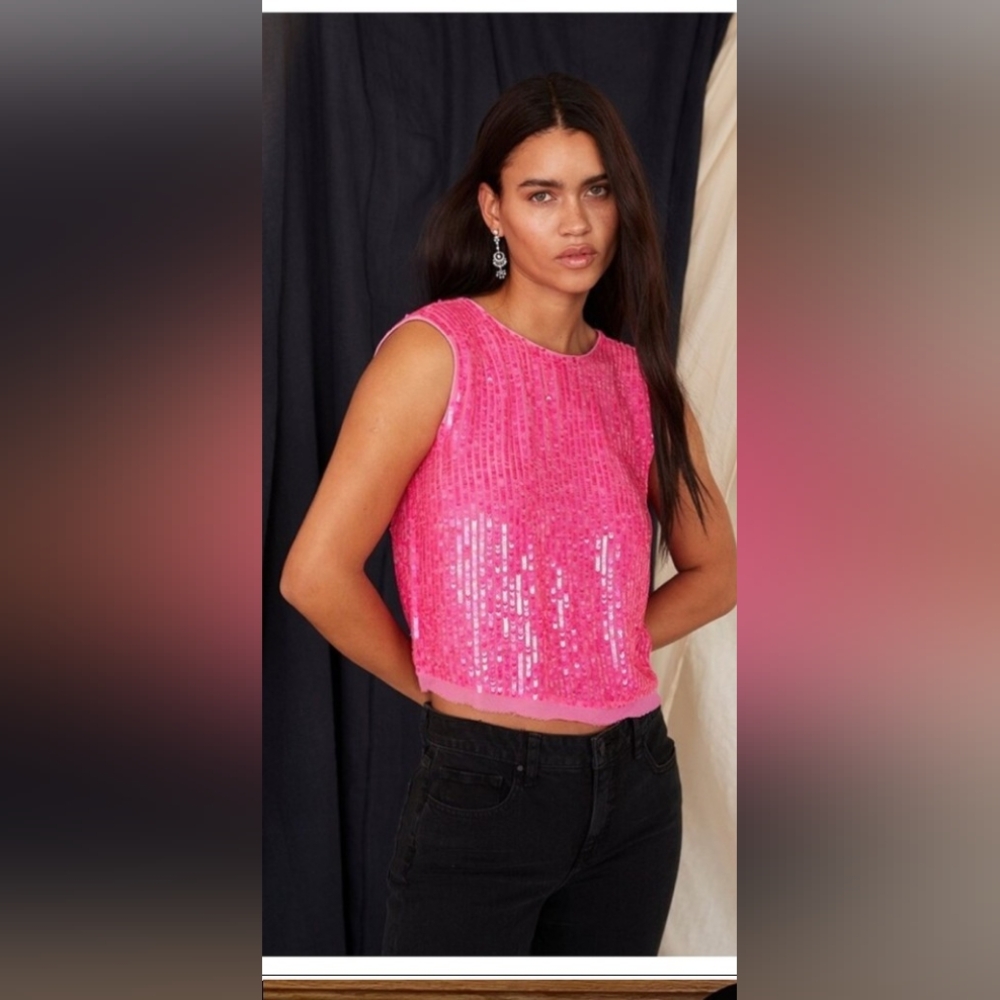 Riana Sequin Blouse Hot Pink